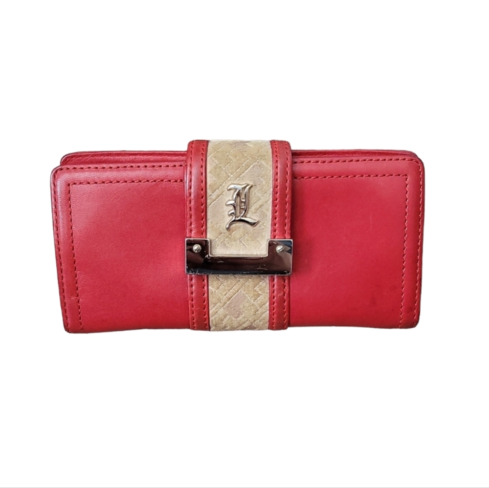 Gwen Stefani L.A.M.B Red Leather Long Wallet w/ Gold Accents